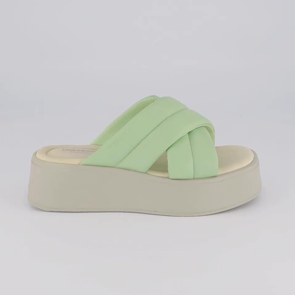 Vagabond Courtney crossover flatform sandals in mint leather